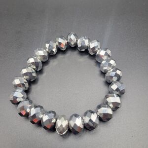 10mm Faceted Stretch Men Women Silver Terahertz Energy Healing Bracelet
